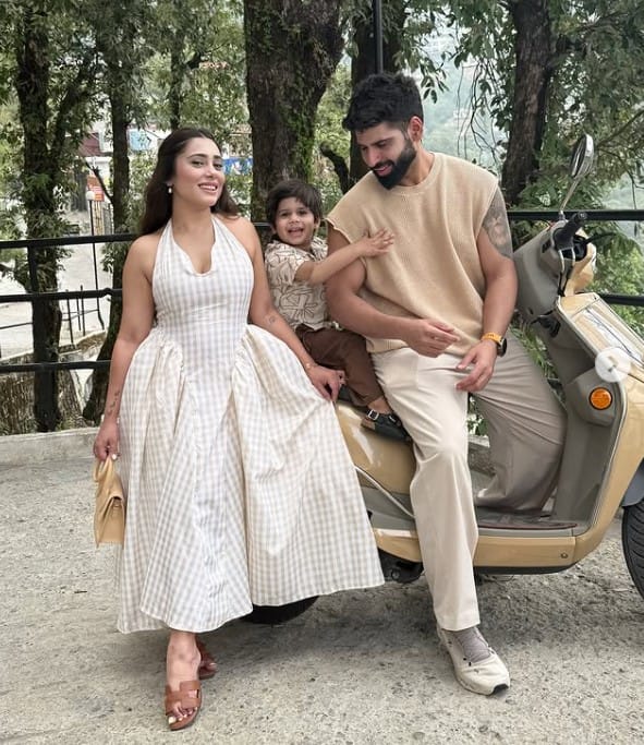 Ankita Arora with her husband and son