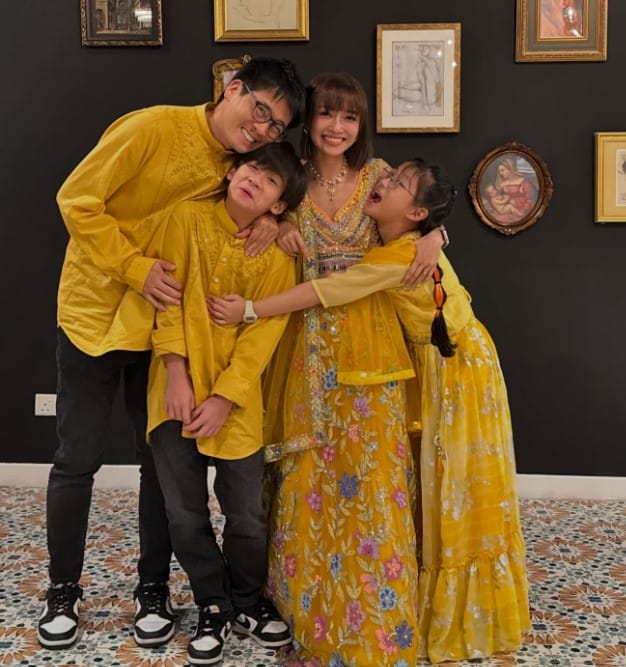 Audrey Fourfeetnine with her family