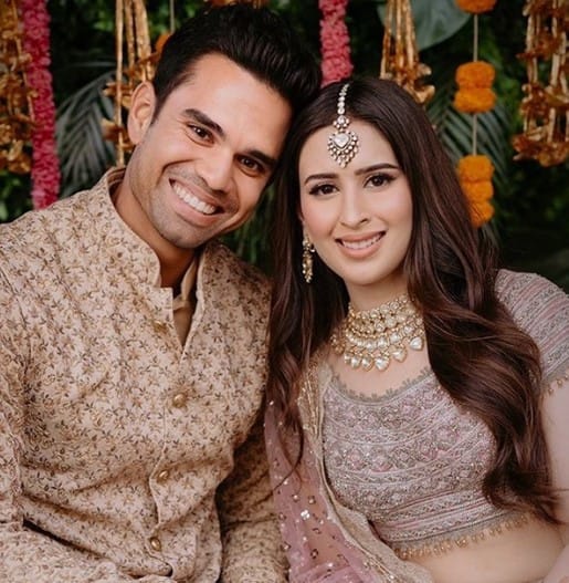 Saaniya Chandok and Arjun Tendulkar during their engagement