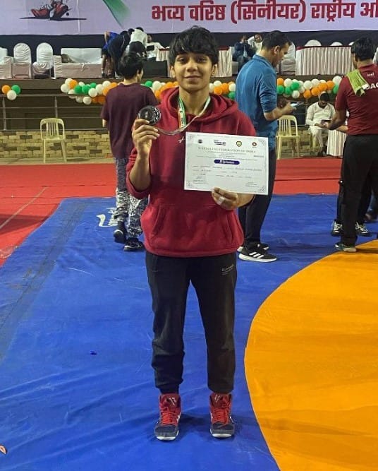 Gunjan Sharma after winning a medal at the 2024 Senior National Wrestling Championships