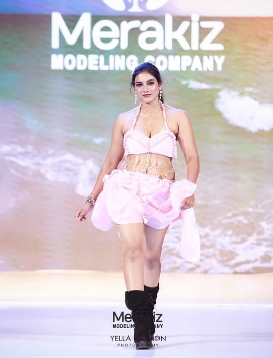 Jancy Sujith during a ramp walk at Merakiz Modeling